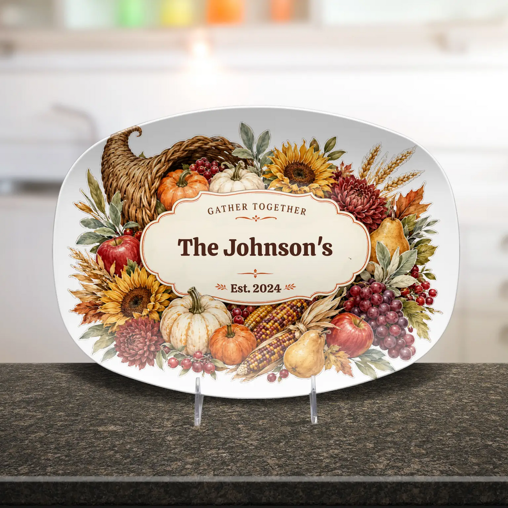 Personalized Fall Platter, Custom Family Name Serving Platter, Harvest Thanksgiving Tray, Autumn Hostess Gift, Housewarming Gift