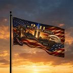 9/11 Never Forget Flag, September 11 Memorial Flag, Double Sided Grommet 911 Remembrance Flag, Patriotic Eagle Liberty Bell Decor