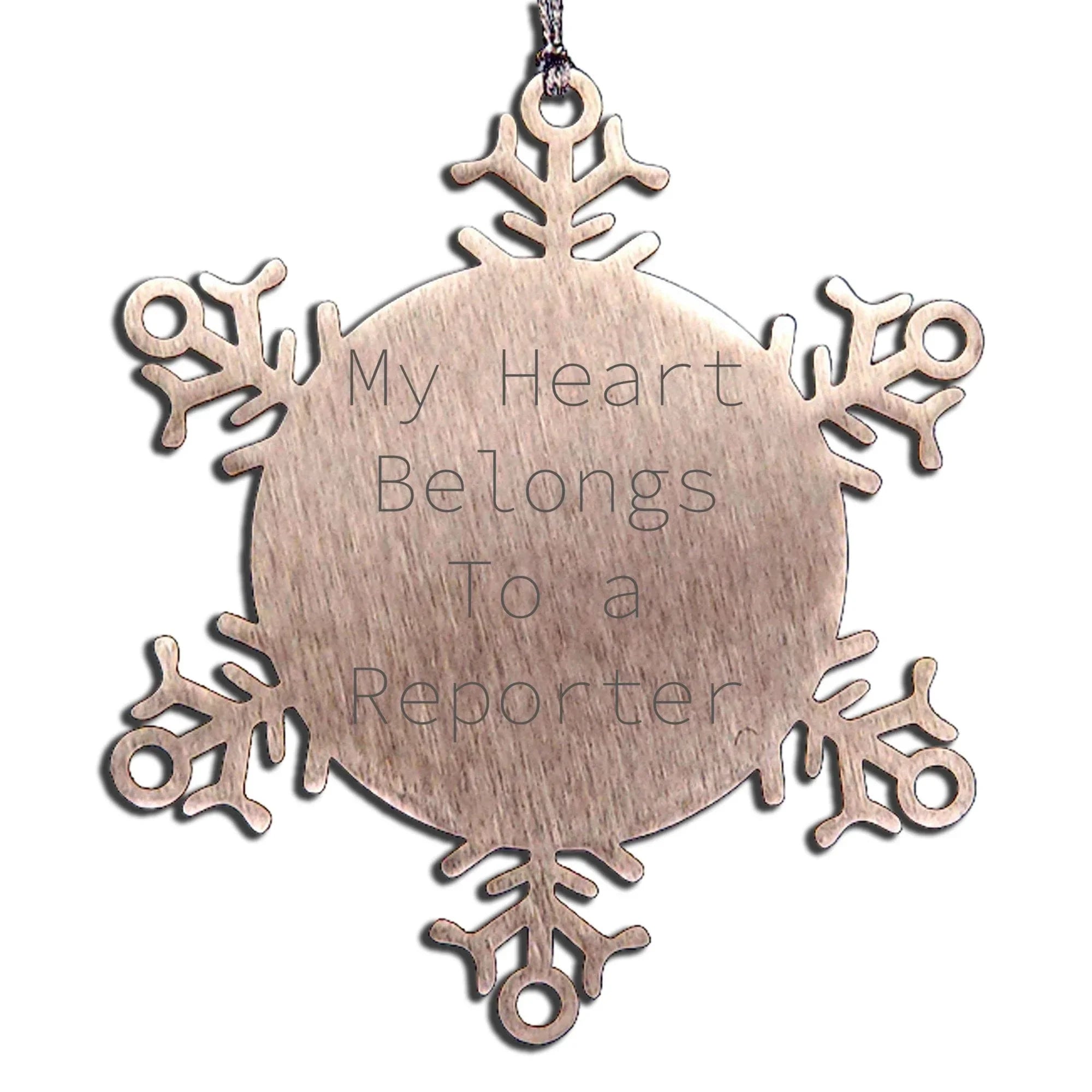 Reporter Snowflake Christmas Tree Ornament - My Heart Belongs to a Reporter - Gifts from Friends, Family