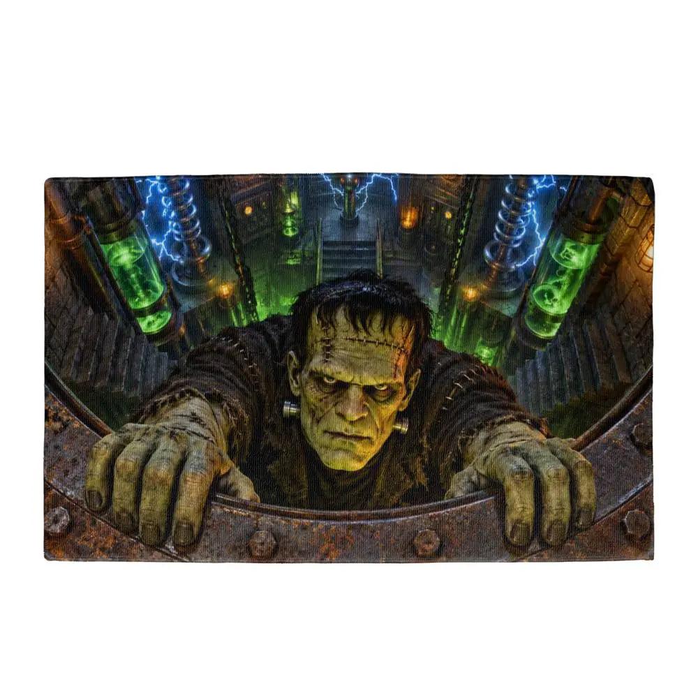 Frankenstein 3D Illusion Doormat, Mad Scientist Laboratory Halloween Door Mat, Monster Welcome Mat, Spooky Halloween Porch Decor
