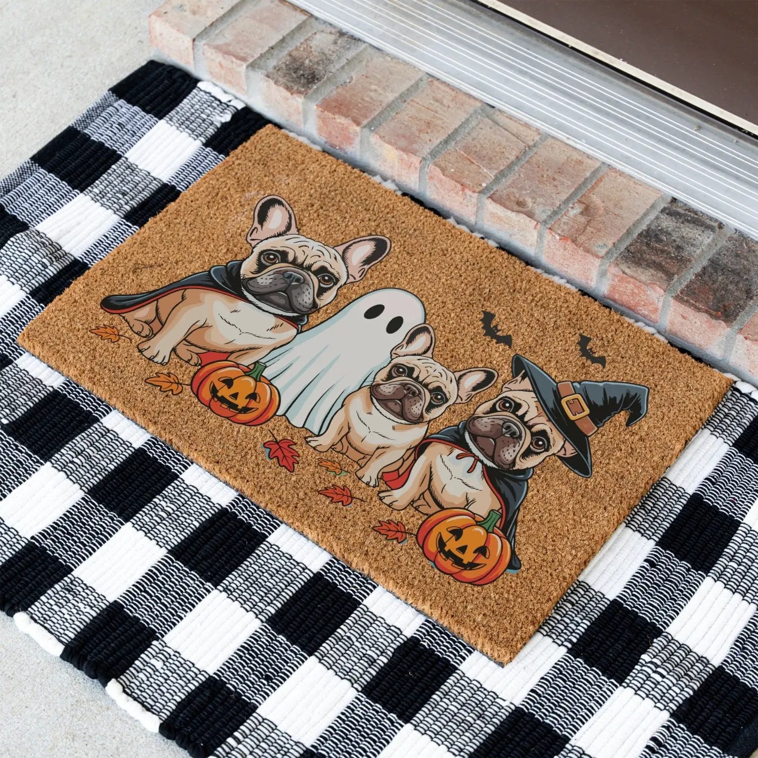 French Bulldog Halloween Doormat, Frenchie Coir Door UV Printed Mat, Cute Halloween Dog Welcome Mat, Spooky French Bulldog Porch Decor, Dog Lover Gift