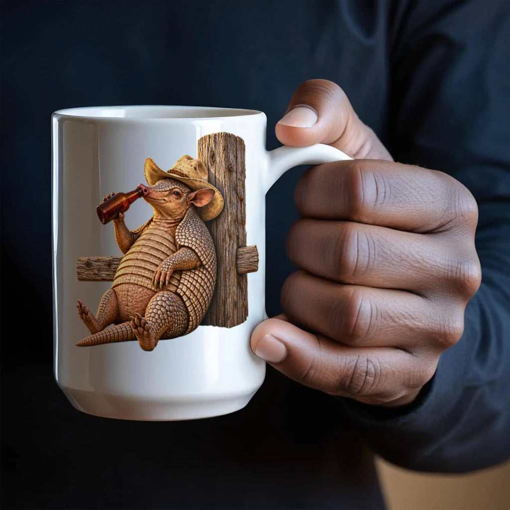 Funny Armadillo Coffee Mug, Texas Cowboy Mug, Beer Drinking Armadillo Gift, Western Coffee Cup, Funny Texas Gift for Him