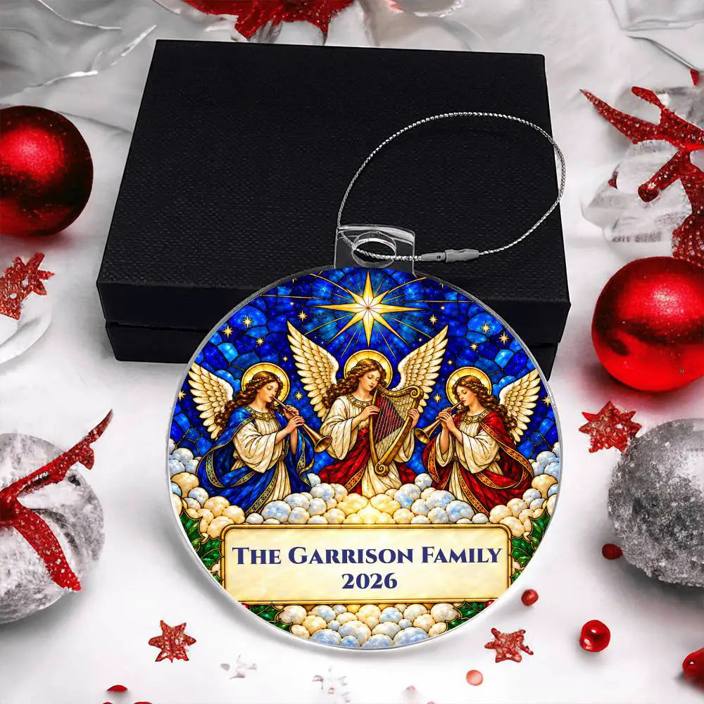 Personalized Family Christmas Ornament, Angel Acrylic Ornament, Religious Christmas Gift, Stained Glass Inspired Keepsake