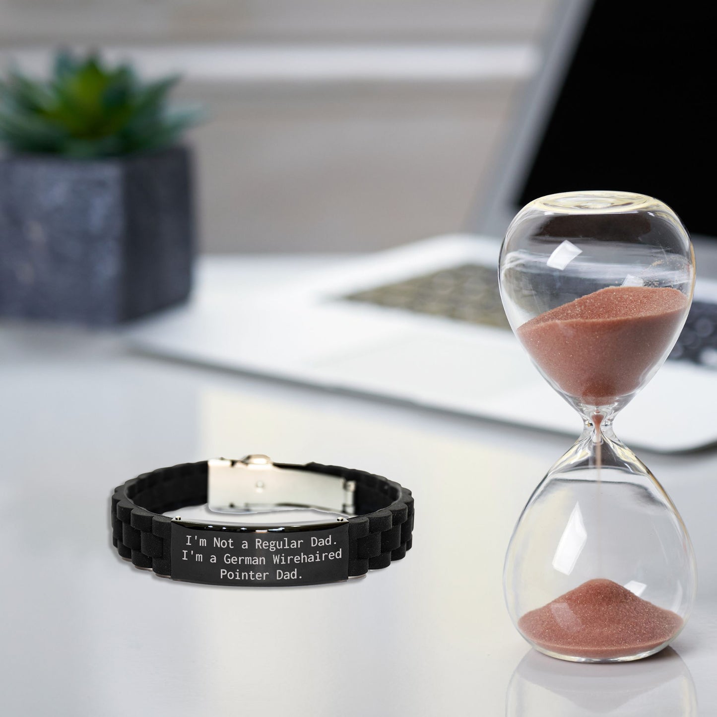 Funny German Wirehaired Pointer Dog Gifts for Dad, German Wirehaired Pointer Dad Glide lock Clasp Bracelet, Christmas Unique Presents from Family