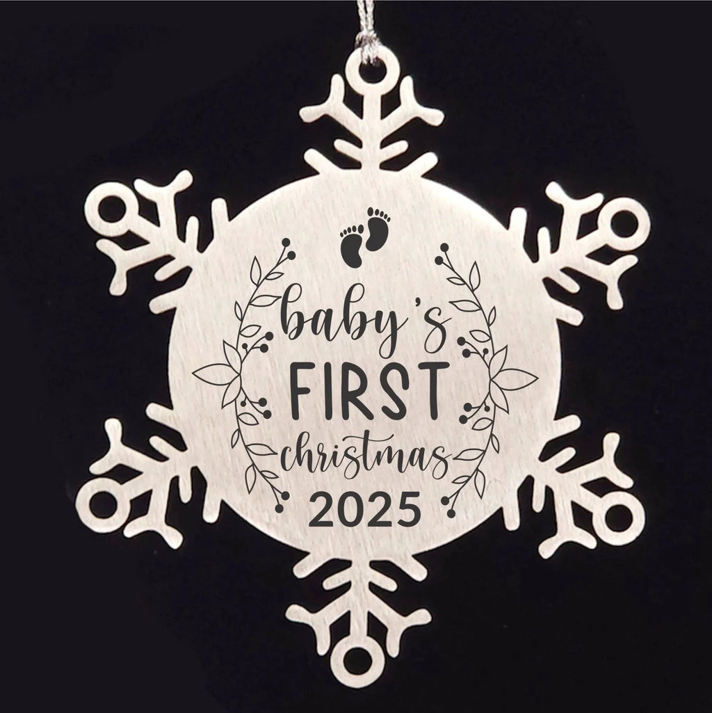 Baby's First Christmas Laser Etched Stainless Steel Snowflake Christmas Tree Ornament