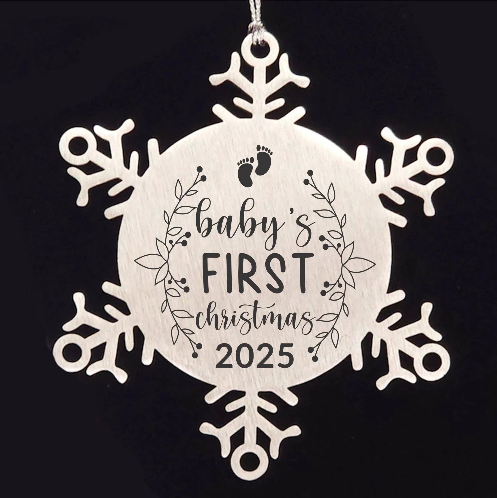 Baby's First Christmas Laser Etched Stainless Steel Snowflake Christmas Tree Ornament