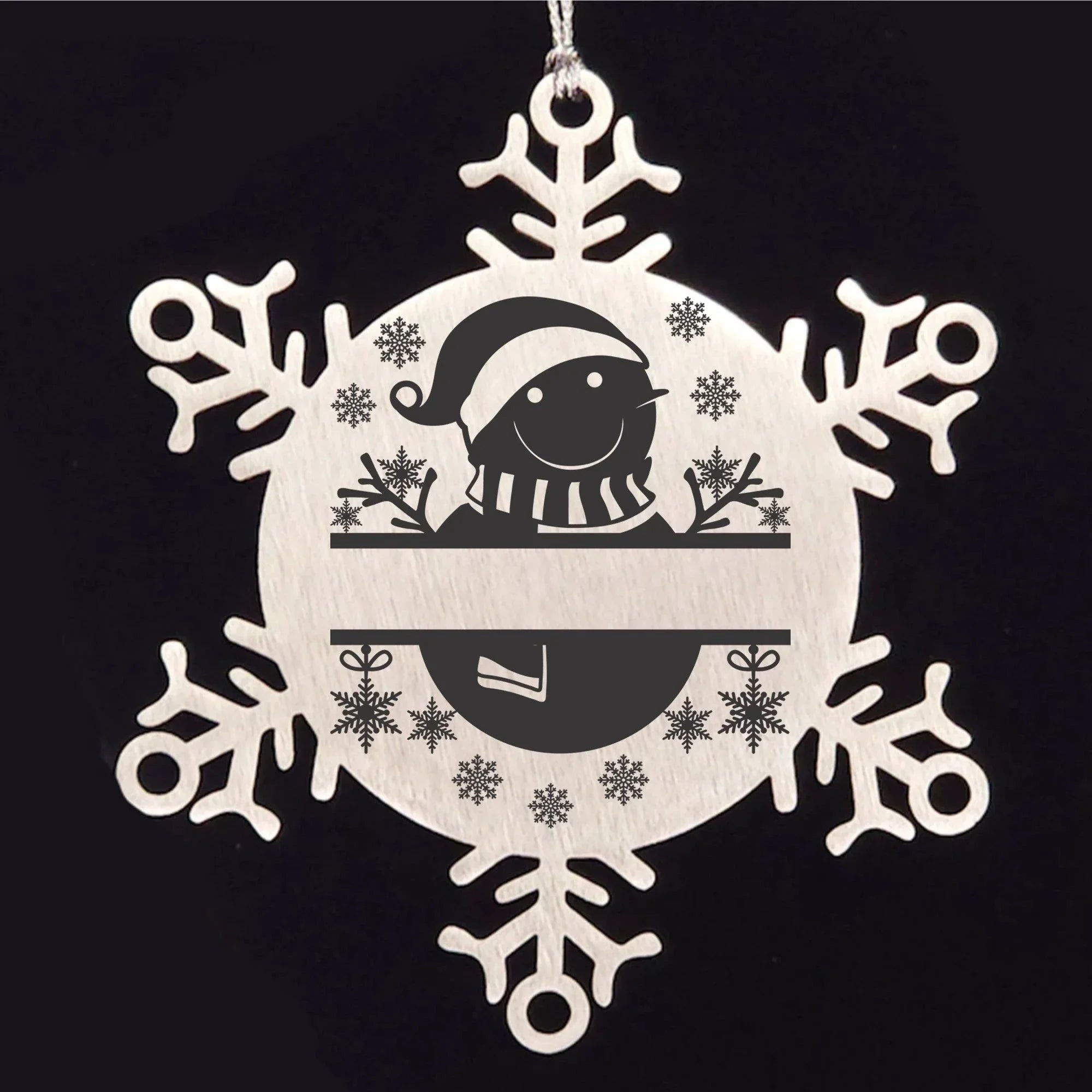 Personalized Snowman Snowflake Tree Ornament Family Name Laser Engraved Stainless Steel