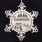 Personalized 4 Gnome Family Snowflake Ornament – Custom Stainless Steel Christmas Keepsake with Gift Bag – Engraved Names & Dates Holiday Decor for Family or Friends
