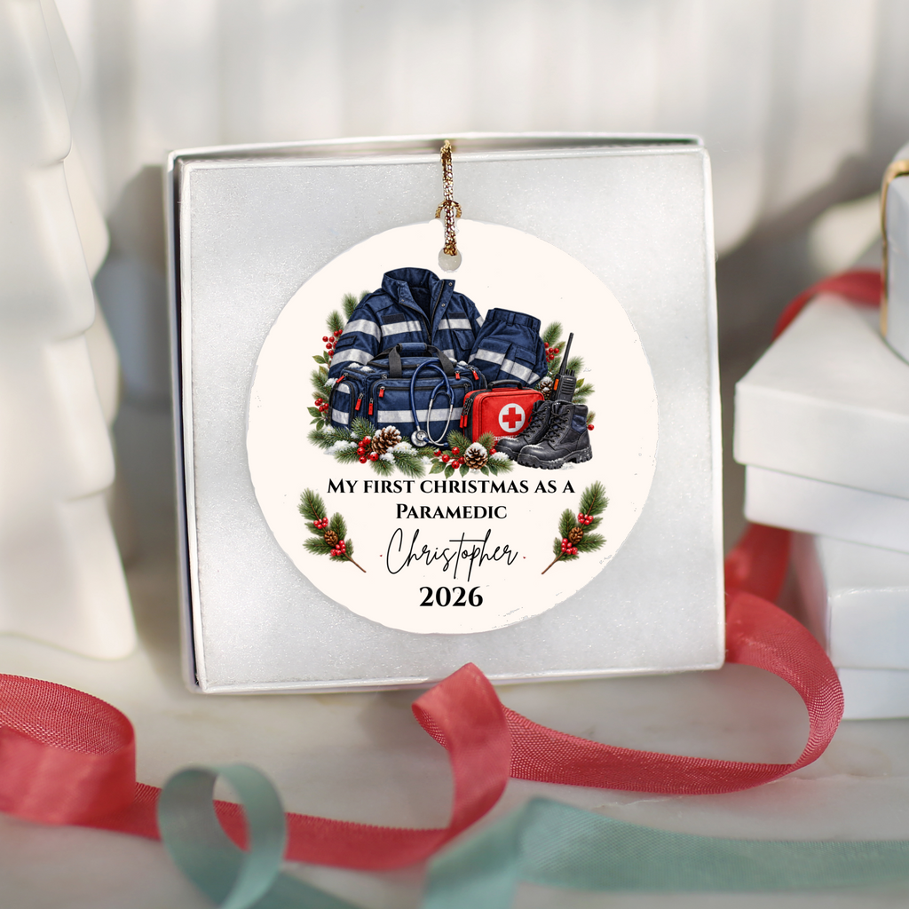 Personalized Paramedic Christmas Ornament, Custom EMT Gift, First Christmas as a Paramedic, EMS First Responder Appreciation Keepsake