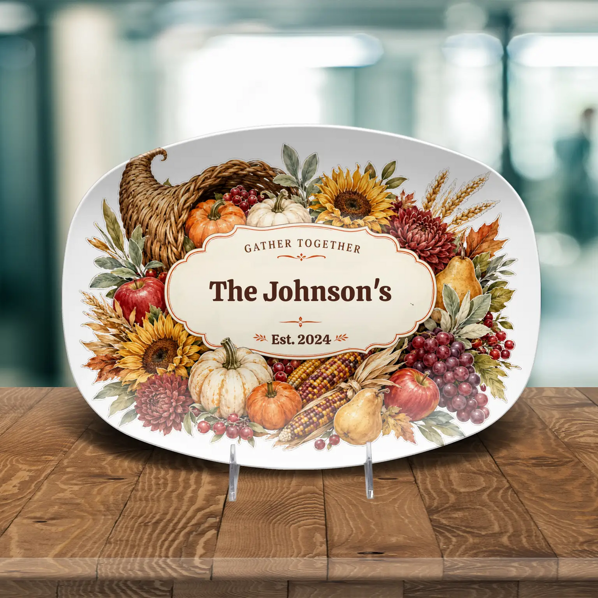 Personalized Fall Platter, Custom Family Name Serving Platter, Harvest Thanksgiving Tray, Autumn Hostess Gift, Housewarming Gift