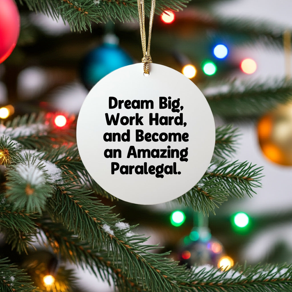 Paralegal Circle Ornament, Gifts from Men to Friends, 'Dream Big, Work Hard, And Become An Amazing Paralegal.' Inspirational Quote, Christmas Unique Gifts for Her