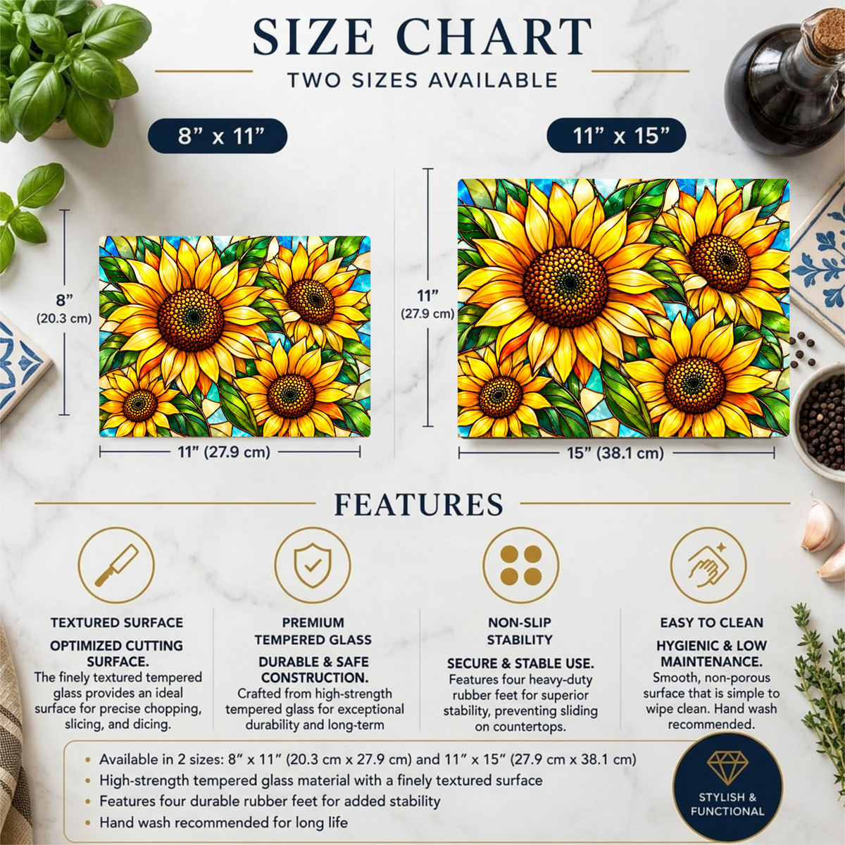 Sunflower Glass Cutting Board, Bold Floral Kitchen Decor, Stained Glass Sunflower Art, Yellow Flower Cutting Board, Sunflower Lover Gift