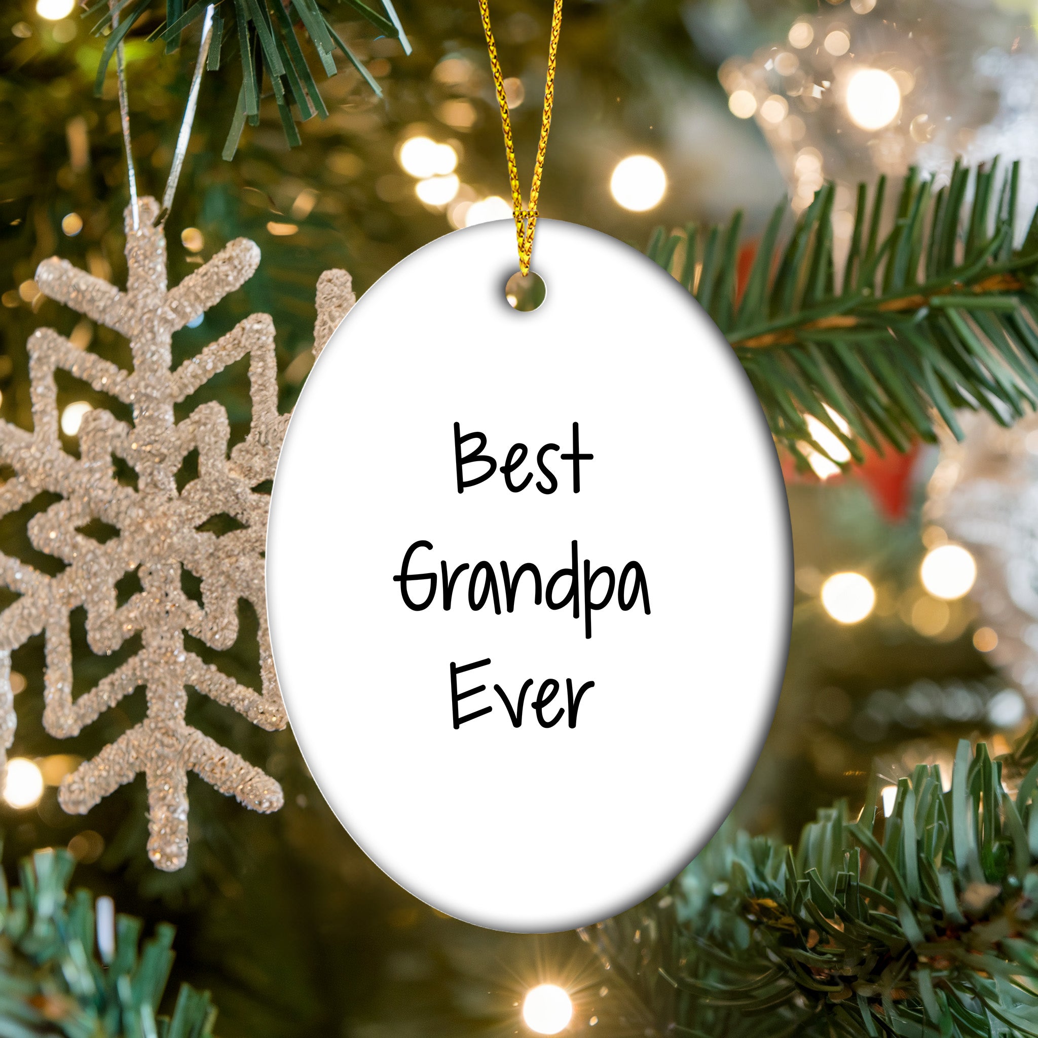 Grandpa Oval Ornament Best Ever Christmas Unique Gift Ideas for Grandfather, Funny Quote, Oval-Shaped Sturdy MDF Ornament with Gold Tone String, White Color, 3-Inch, Unique Gift for Grandpa