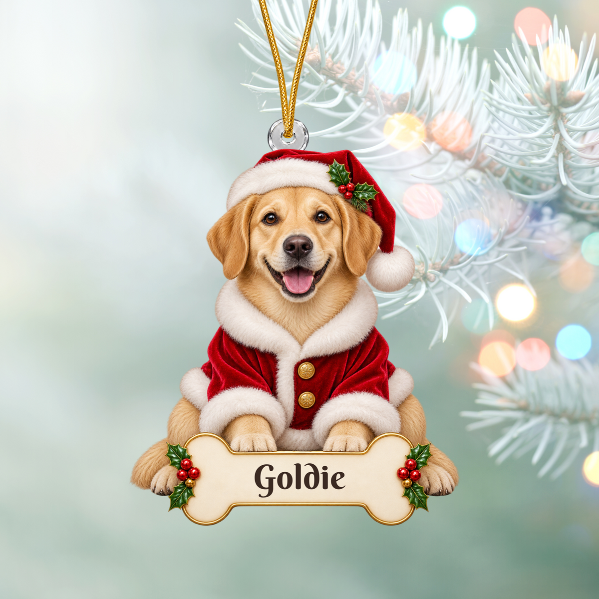 Personalized Santa Dog Christmas Ornament from Photo, Custom Pet Portrait Acrylic Ornament, Dog Lover Gift, Custom Name Keepsake