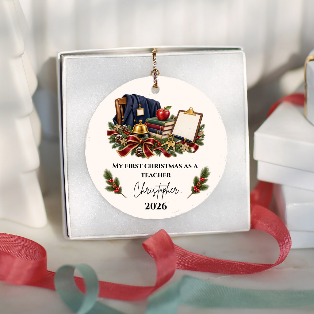 Personalized Teacher Christmas Ornament, First Christmas as a Teacher Gift, Custom Teacher Name Ornament, Teacher Appreciation Keepsake