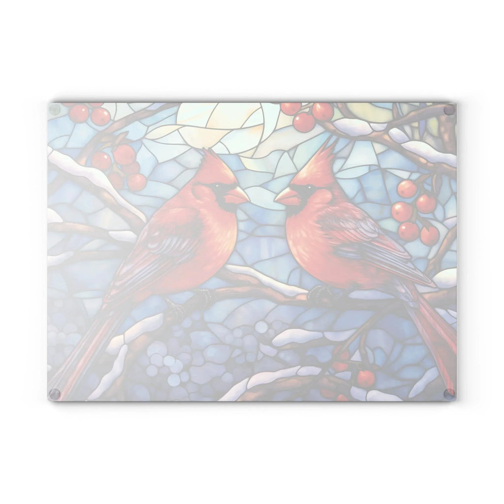 Cardinal Stained-Glass Glass Cutting Board — Decorative Holiday Kitchen Trivet