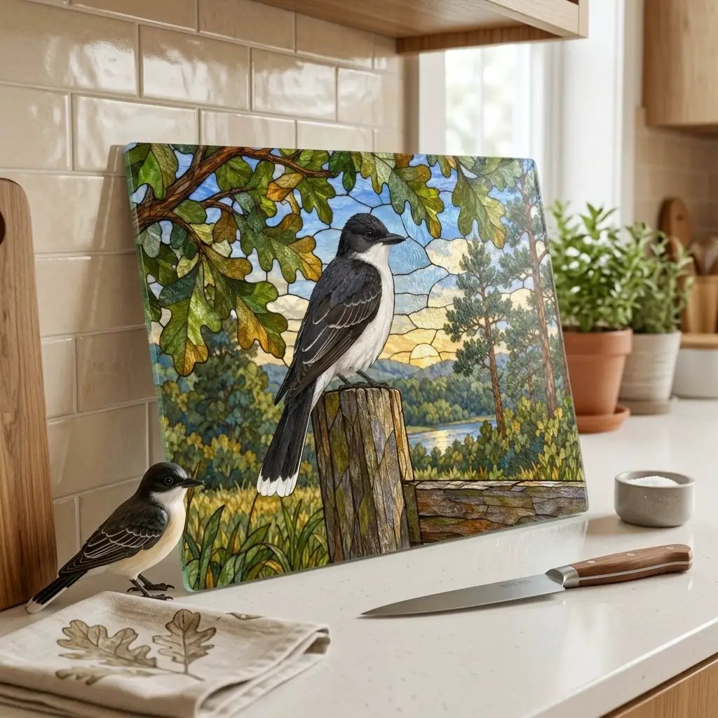 Eastern Kingbird Glass Cutting Board, Backyard Bird Kitchen Decor, Birdwatcher Gift, Songbird Serving Board, Nature Lover Gift