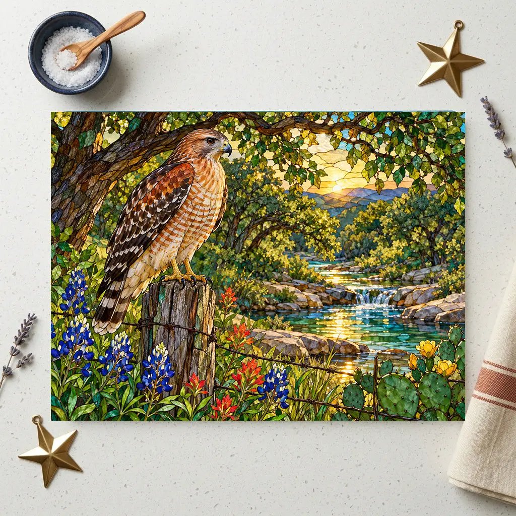 Red-Shouldered Hawk Glass Cutting Board, Bird Lover Kitchen Decor, Wildlife Art Chopping Board, Nature-Inspired Hostess Gift for Birdwatcher