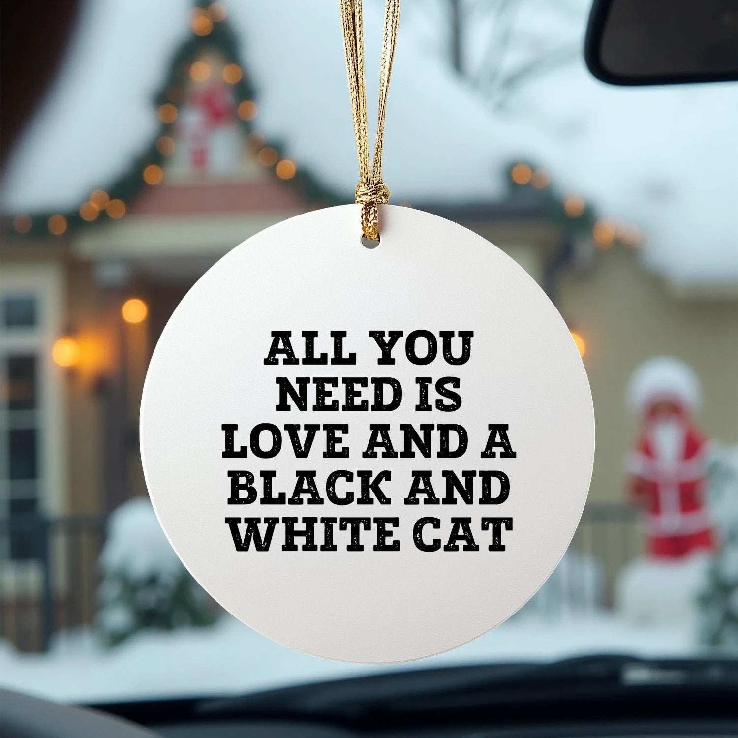 Funny Black and White Cat Circle Ornament Gifts from Friends to Family for Christmas