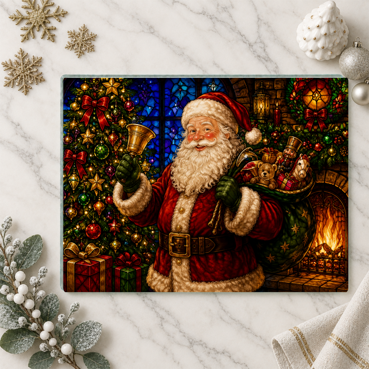 Santa Christmas Glass Cutting Board, Vintage Santa Kitchen Decor, Christmas Cutting Board, Holiday Gift, 10 Designs to Choose From
