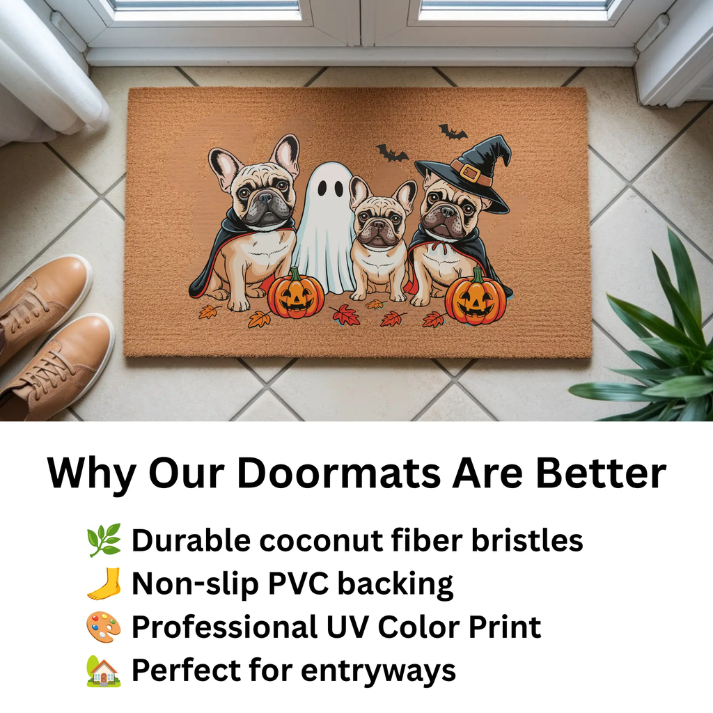 French Bulldog Halloween Doormat, Frenchie Coir Door UV Printed Mat, Cute Halloween Dog Welcome Mat, Spooky French Bulldog Porch Decor, Dog Lover Gift