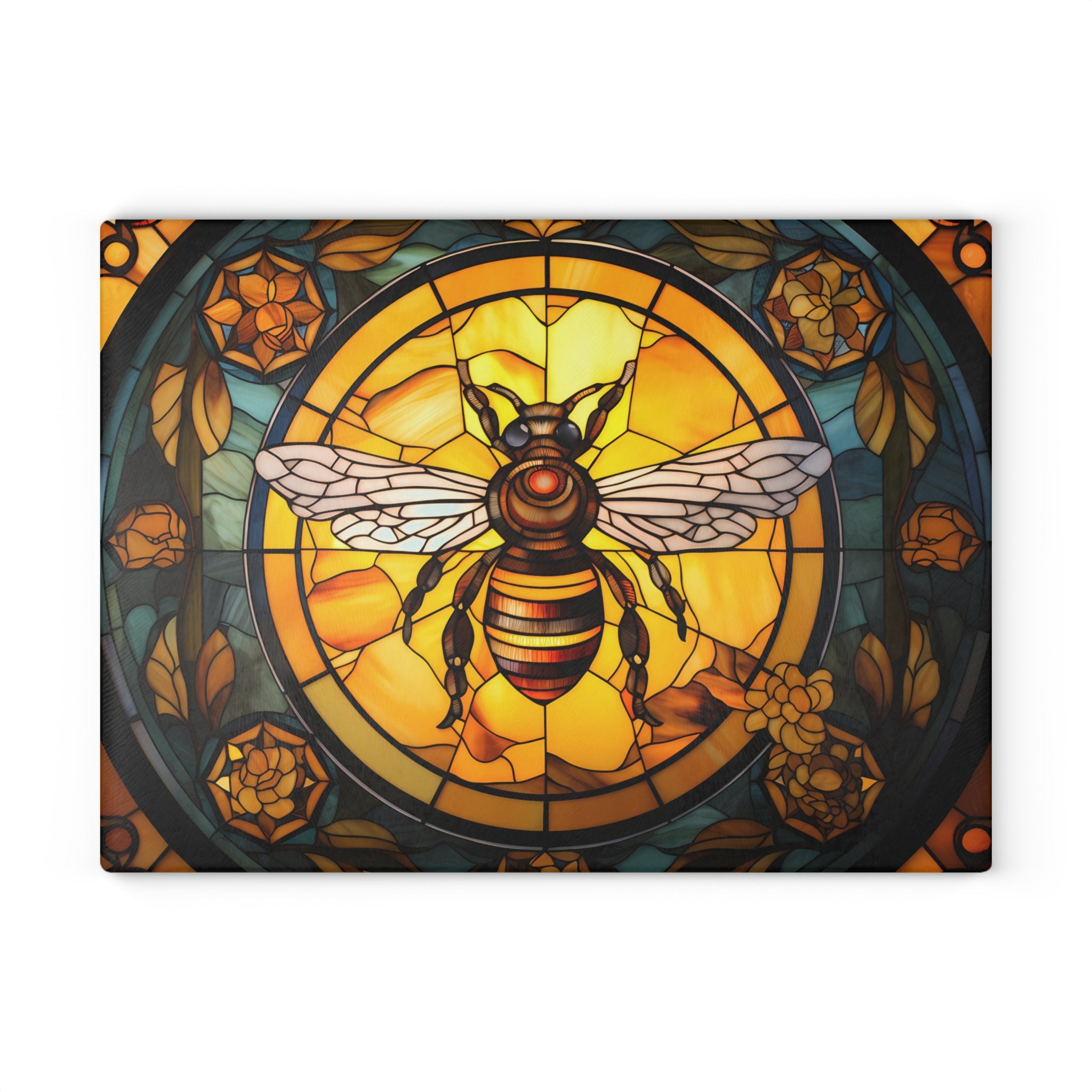 Bee Stained Glass Glass Cutting Board — Decorative Floral Kitchen Board