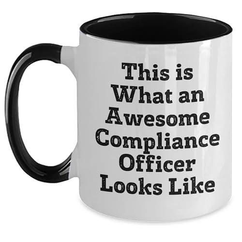 Compliance Officer Gifts for Men, Awesome Compliance Officer Quote Two Tone Coffee Mug, Black, White, Red, Pink, and Navy Color Options (150-200 characters)