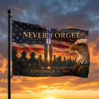 Twin Towers Patriotic Remembrance Flag, 9/11 Memorial Decor, Never Forget Double Sided Flag, September 11 Firefighter Tribute,