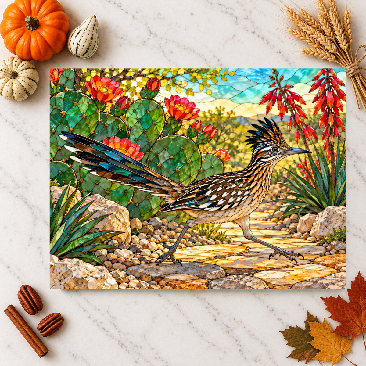 Roadrunner Glass Cutting Board, Desert Bird Kitchen Decor, Southwestern Cactus Chopping Board, Wildlife Lover Gift, Kitchen Counter Accent