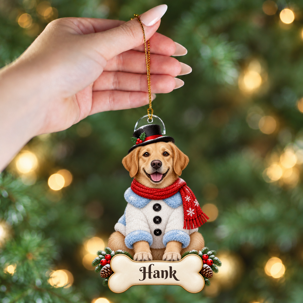 Custom Dog Christmas Ornament from Photo, Personalized Pet Snowman Acrylic Ornament, Dog Portrait Gift, Custom Name Cutout Keepsake