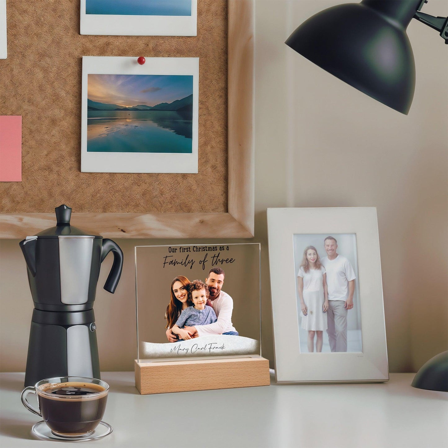Family Personalized Photo Image Acrylic Plaque with Lighted LED Wooden Base - Mallard Moon Gift Shop