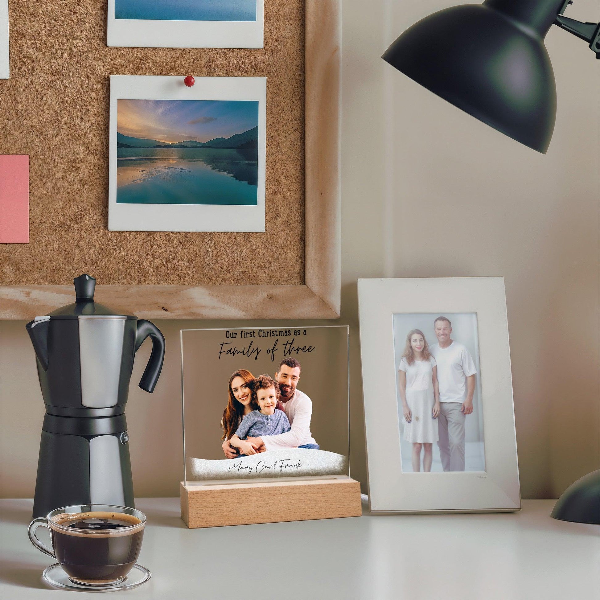 Family Personalized Photo Image Acrylic Plaque with Lighted LED Wooden Base - Mallard Moon Gift Shop
