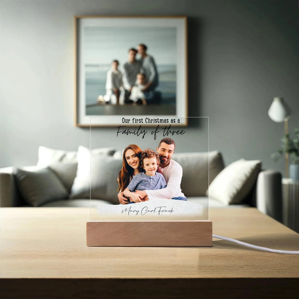 Family Acrylic Plaque – “Our First Christmas as a Family of…” | Custom Name & Family Size Light-Up Holiday Gift