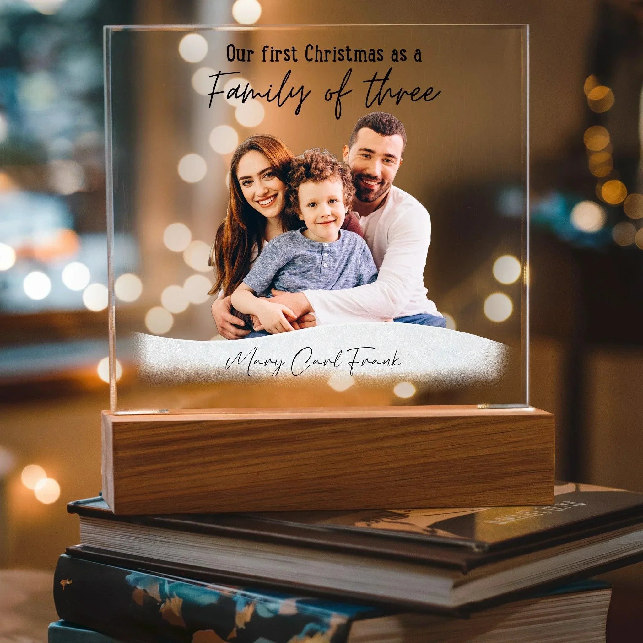 Family Acrylic Plaque – “Our First Christmas as a Family of…” | Custom Name & Family Size Light-Up Holiday Gift