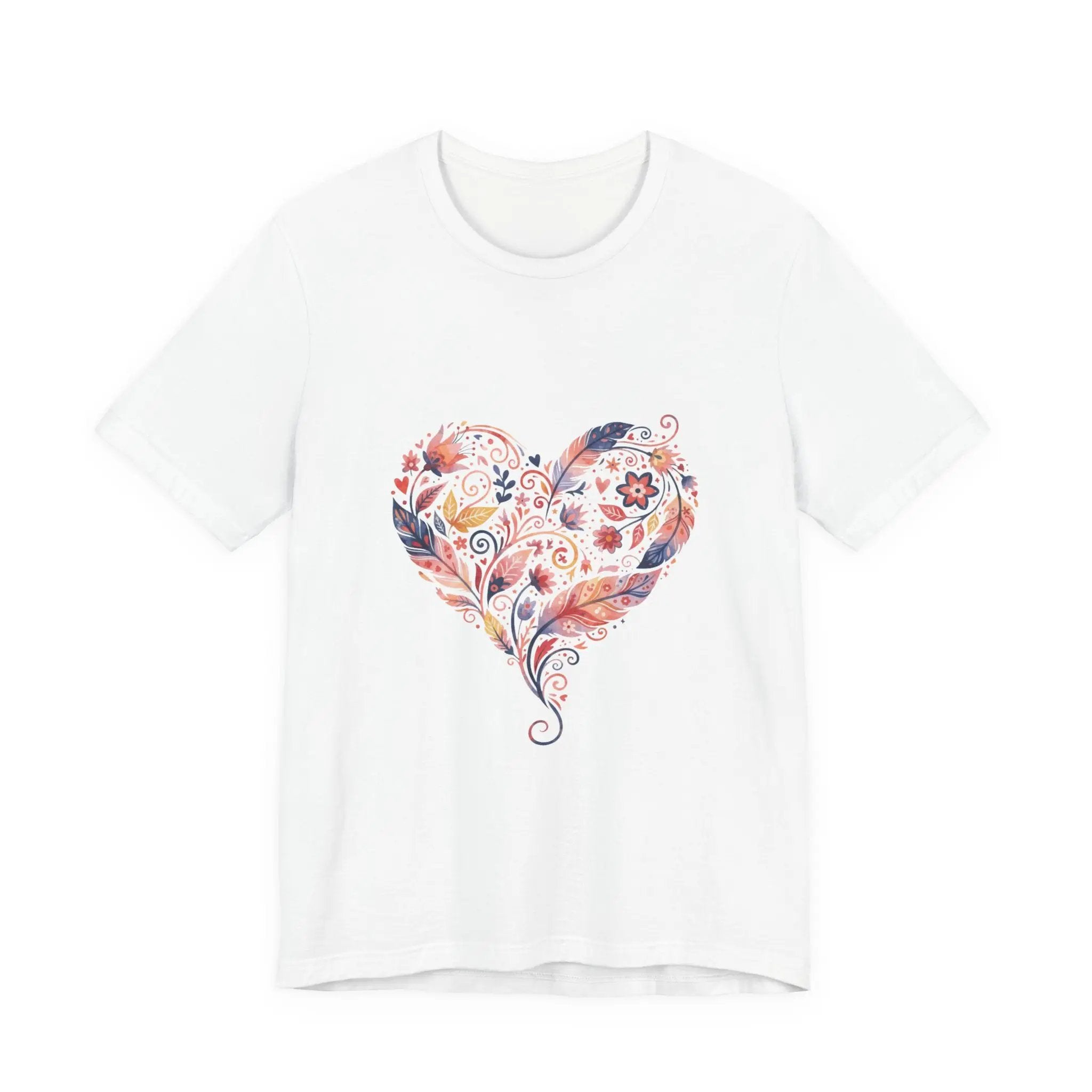 Floral Heart Graphic Tee — Boho Feather & Flower Design - Mallard Moon