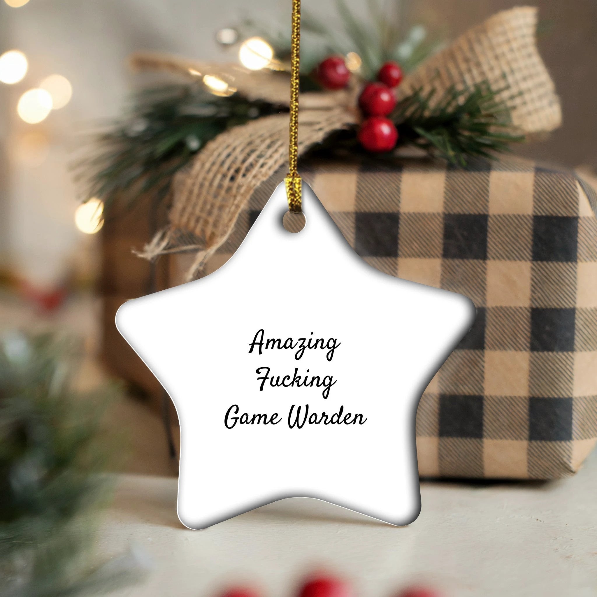 Funny 'Amazing F--king Game Warden' Star Ornament, Gifts from Men to Game Wardens, Unique Christmas Unique Gifts