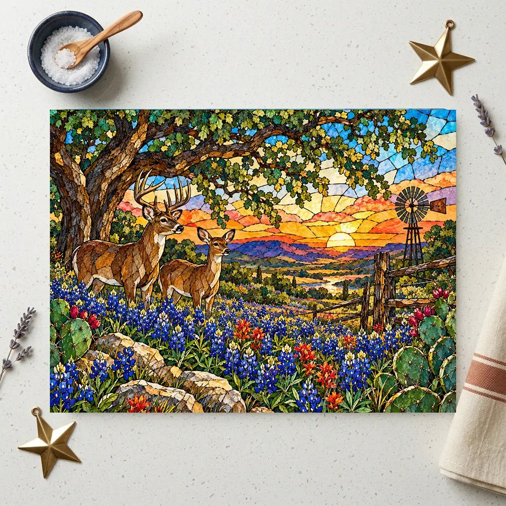 White Tailed Deer Glass Cutting Board, Texas Bluebonnet Kitchen Decor, Whitetail Buck Gift, Western Wildlife Art, Ranch House Decor