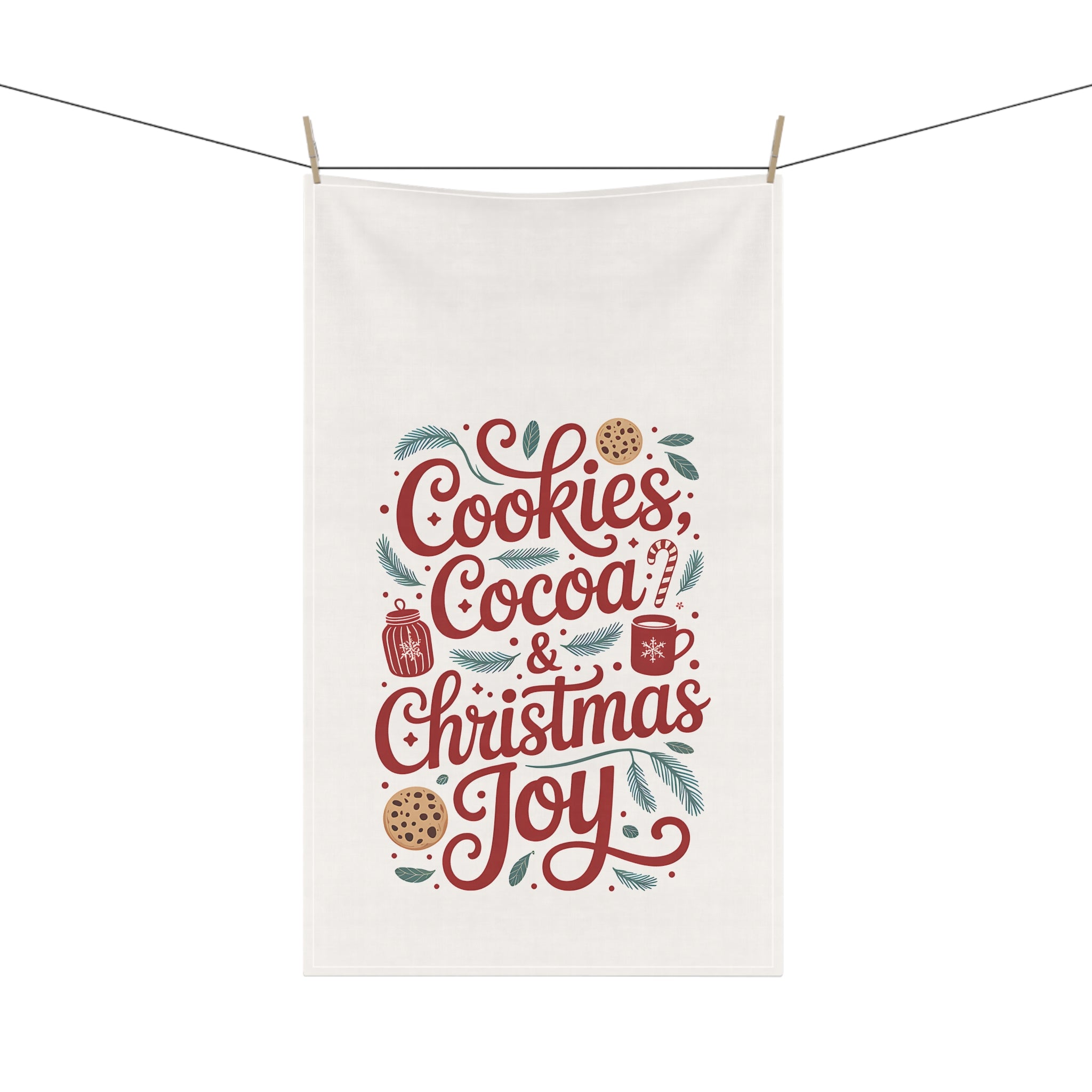 Christmas Cookies & Cocoa Tea Towel — Holiday Kitchen Dish Towel