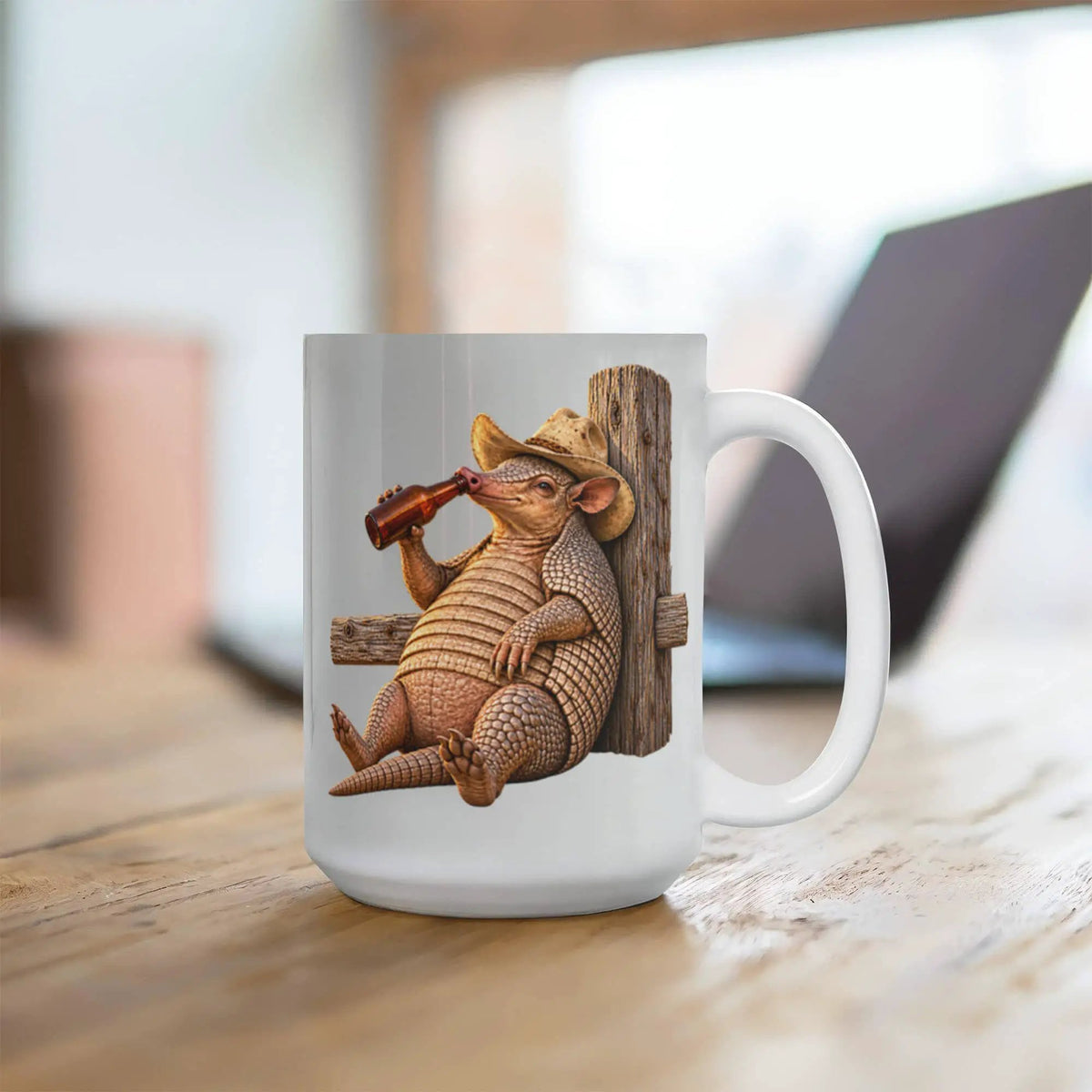Funny Armadillo Coffee Mug, Texas Cowboy Mug, Beer Drinking Armadillo Gift, Western Coffee Cup, Funny Texas Gift for Him