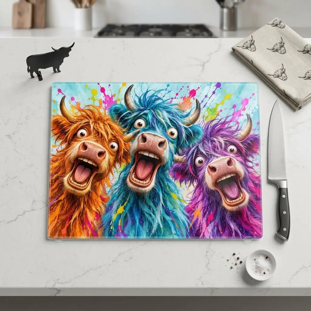 Colorful Highland Cow Cutting Board, Funny Cow Kitchen Decor, Highland Cow Gift, Farmhouse Kitchen Decor, Cow Lover Gift