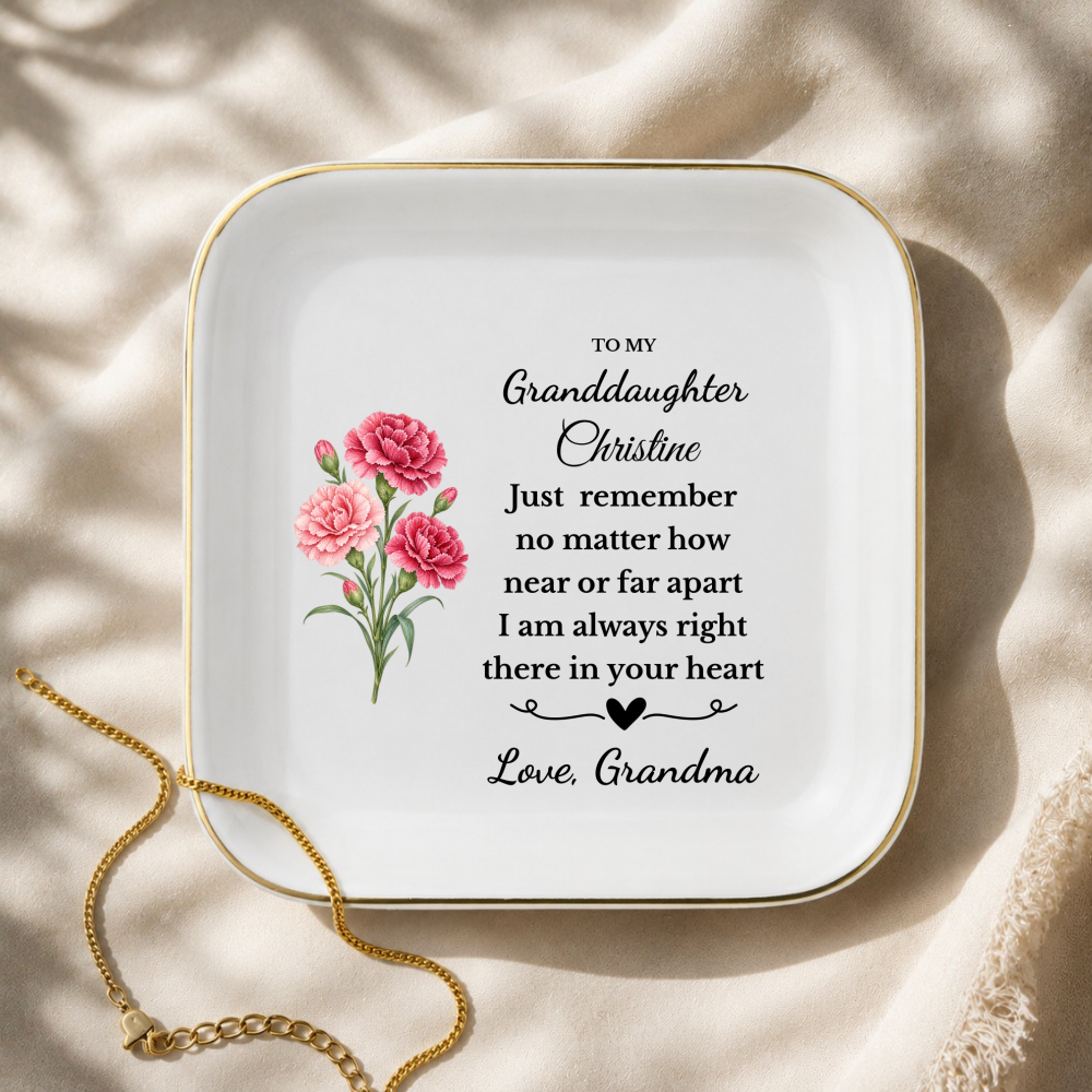 Personalized Daughter/Granddaughter Jewelry Dish, Birth Flower Ring Dish, Birthday, Graduation, Christmas, Custom Name Trinket Tray