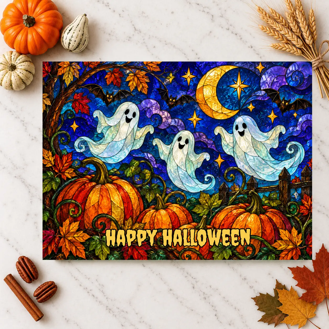Halloween Ghosts Personalized Glass Cutting Board, Spooky Pumpkin Kitchen Decor