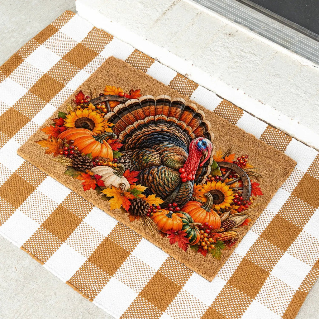 Thanksgiving Turkey Doormat, Fall Turkey Welcome Mat, Harvest Pumpkin Coir Doormat, Farmhouse Autumn Porch Decor, Thanksgiving Door Mat