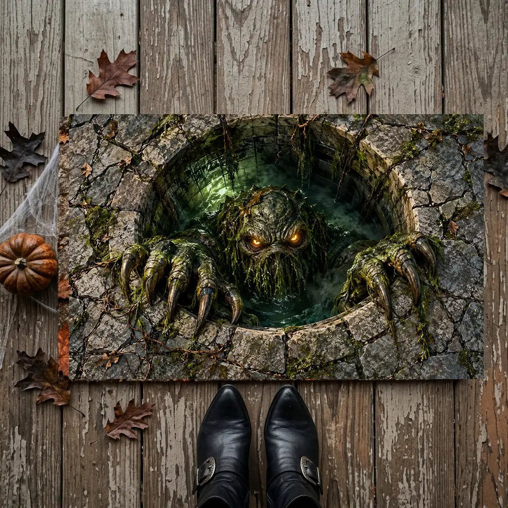 Swamp Monster 3D Optical Illusion Doormat, Creepy Sewer Monster Floor Mat, Scary Halloween Door Mat, Horror Home Decor