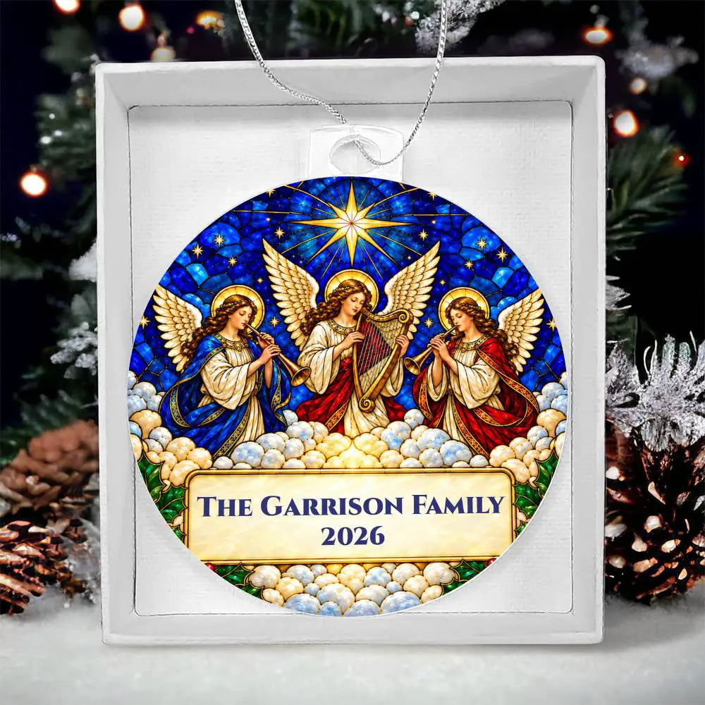 Personalized Family Christmas Ornament, Angel Acrylic Ornament, Religious Christmas Gift, Stained Glass Inspired Keepsake