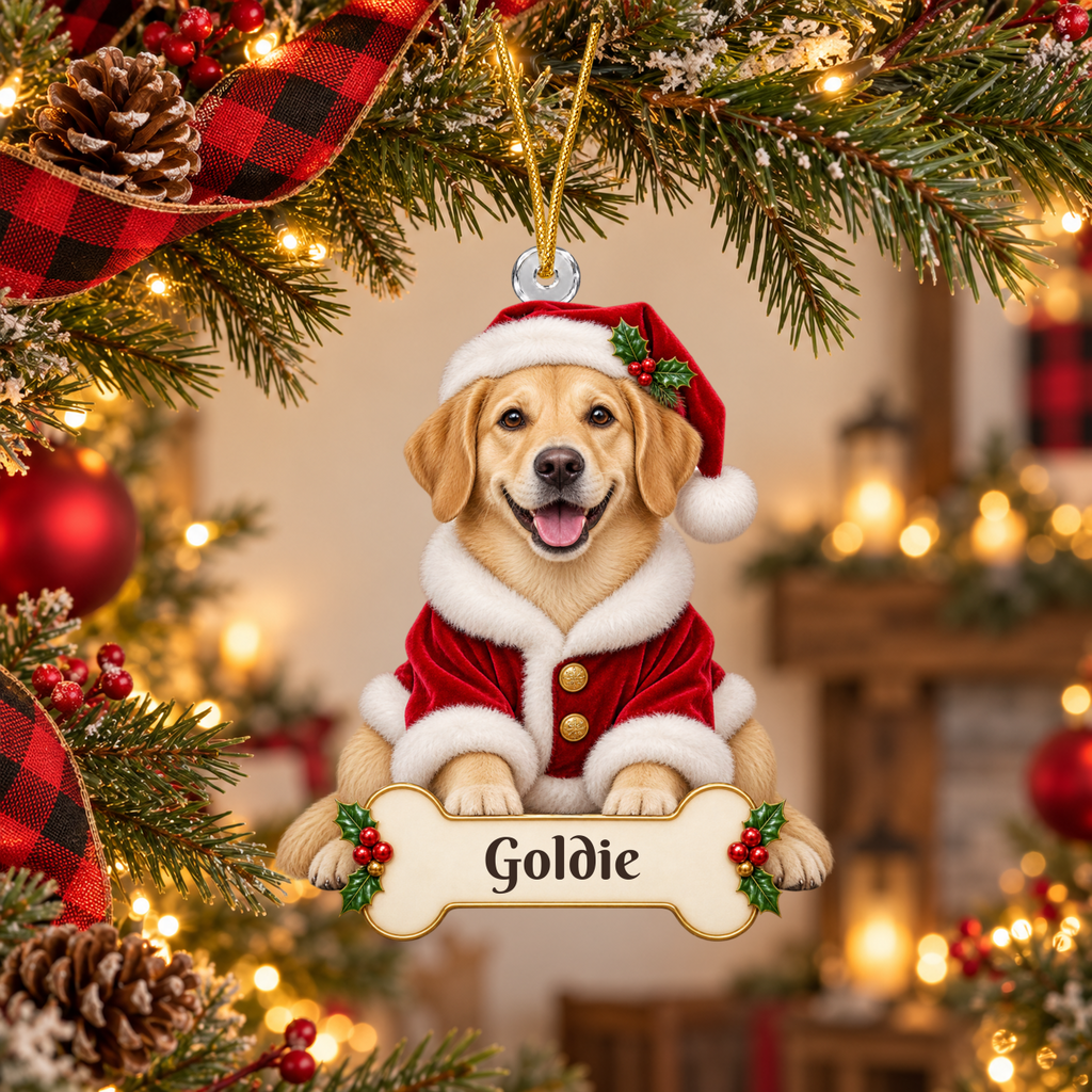 Personalized Santa Dog Christmas Ornament from Photo, Custom Pet Portrait Acrylic Ornament, Dog Lover Gift, Custom Name Keepsake