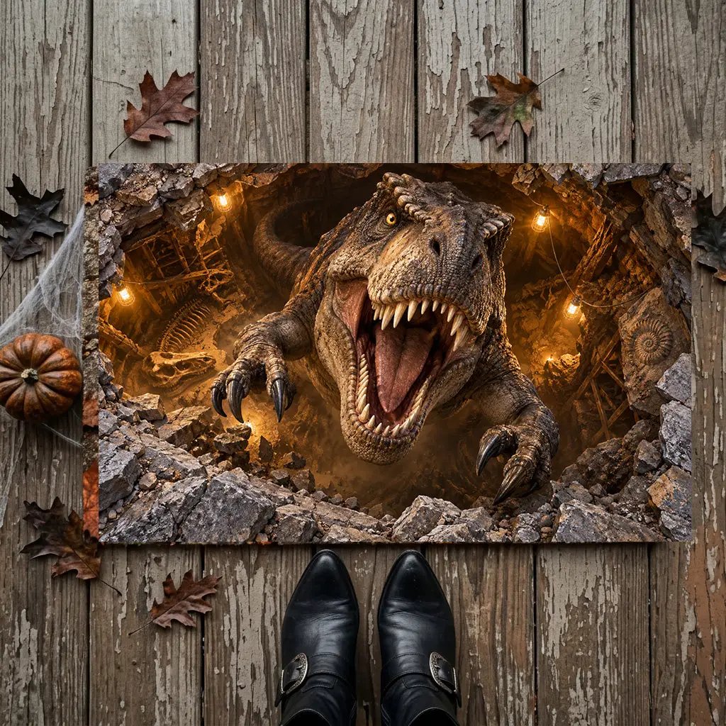 T-Rex 3D Illusion Doormat, Dinosaur Optical Illusion Door Mat, T Rex Welcome Mat, Jurassic Dinosaur Decor, Funny Dinosaur Gift