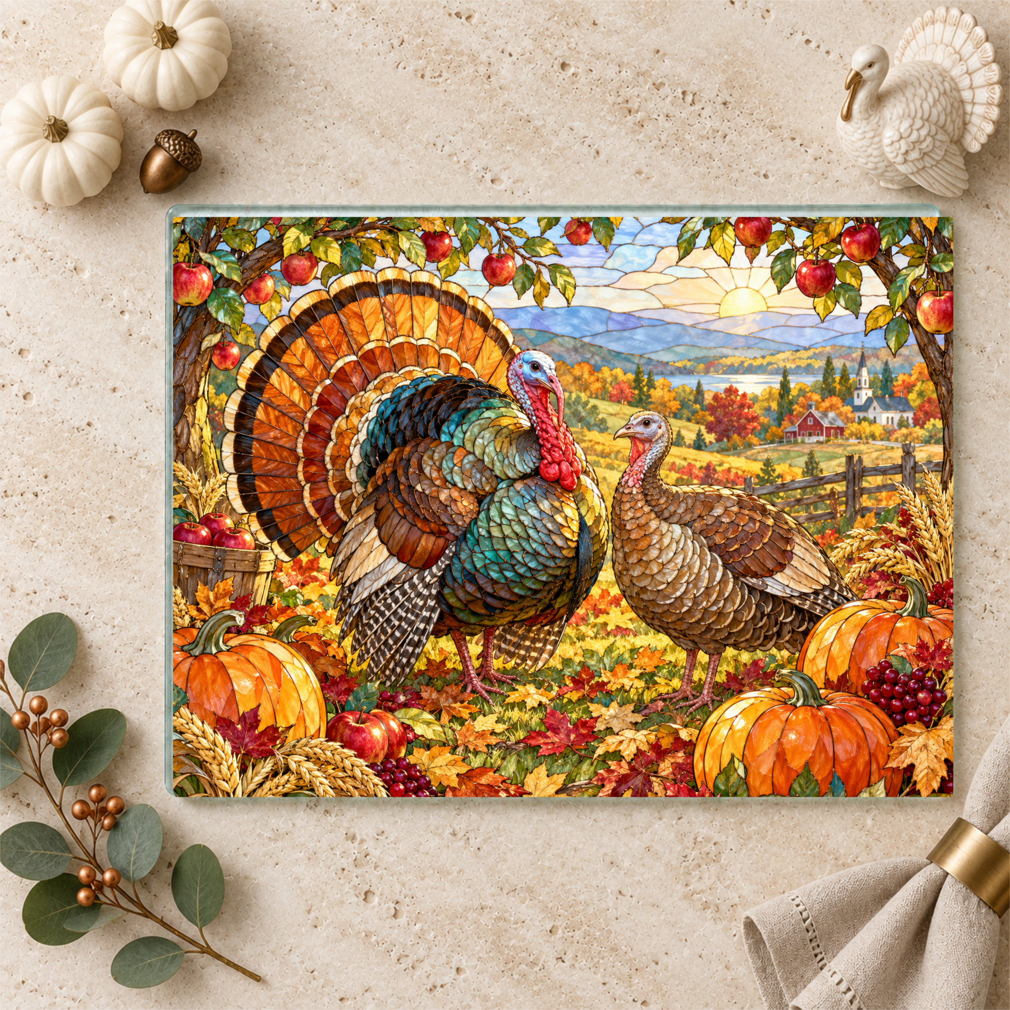 Thanksgiving Turkey Glass Cutting Board, Stained Glass Turkey Kitchen Decor, Fall Harvest Chopping Board, Thanksgiving Gift
