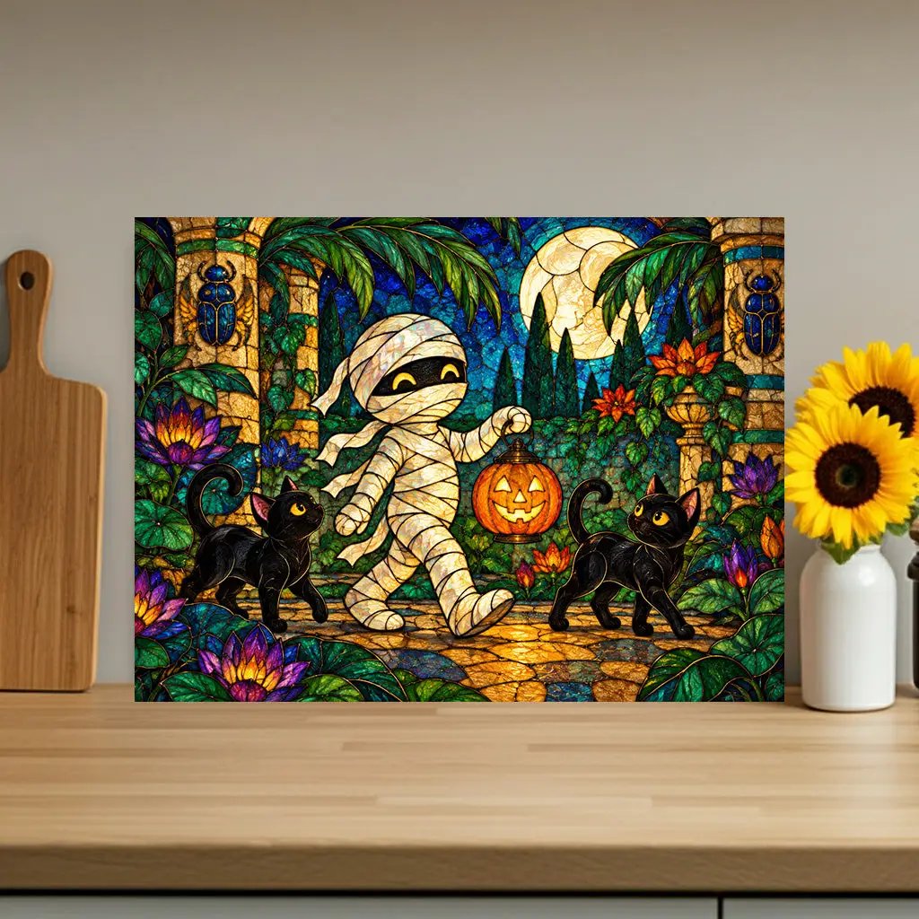 Halloween Mummy Personalized Glass Cutting Board, Spooky Kitchen Decor