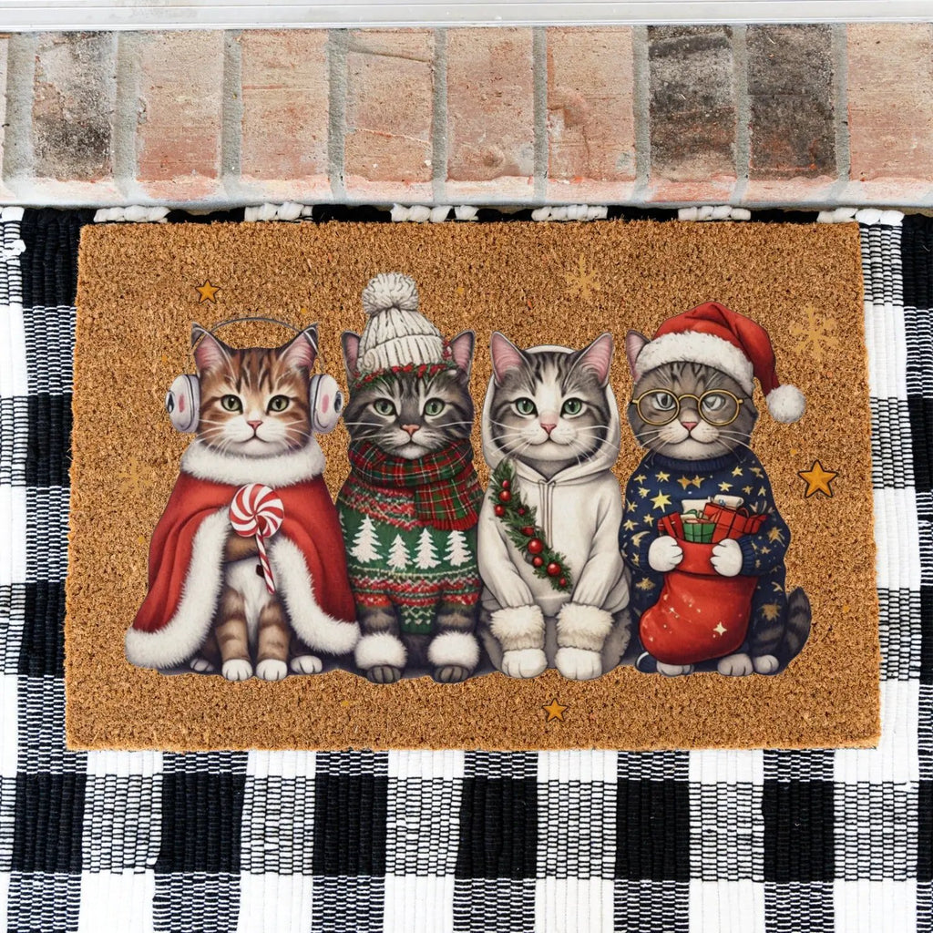 Christmas Cat Doormat, Funny Xmas Cats Coir Doormat, Cute Holiday Welcome Mat, Cat Lover Christmas Gift, Festive Front Porch Decor